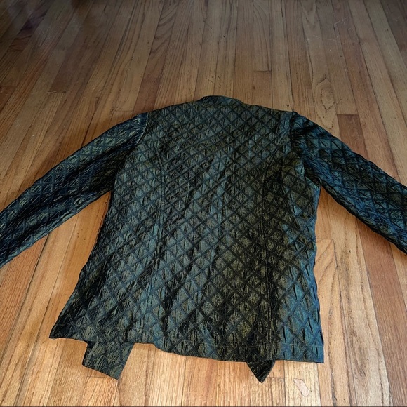 Coldwater Creek Green Diamond Pattern Crinkle Topper Dressy Jacket Petite MEDIUM - Picture 8 of 9